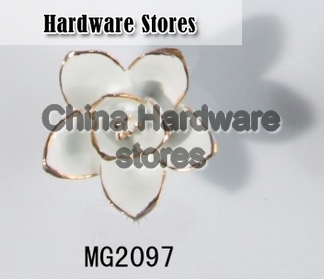 new design white ceramic flower knobs with gold edge cabinet pull kitchen cupboard knob kids drawer knobs MG2097