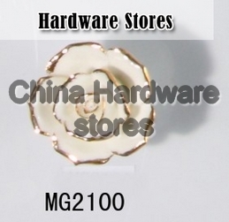 new design white ceramic flower knobs with gold edge cabinet pull kitchen cupboard knob kids drawer knobs MG2100