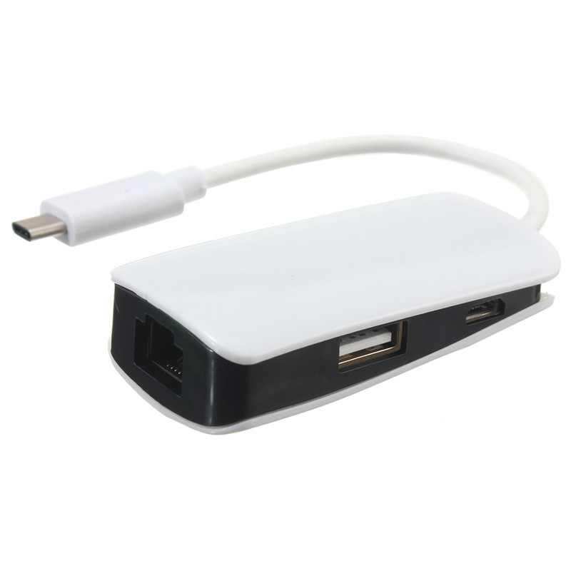 2015 newest best quality usb 3.1 type-c to 2-port usb 2.0 hub micro usb rj45 lan gigabit ethernet adapter