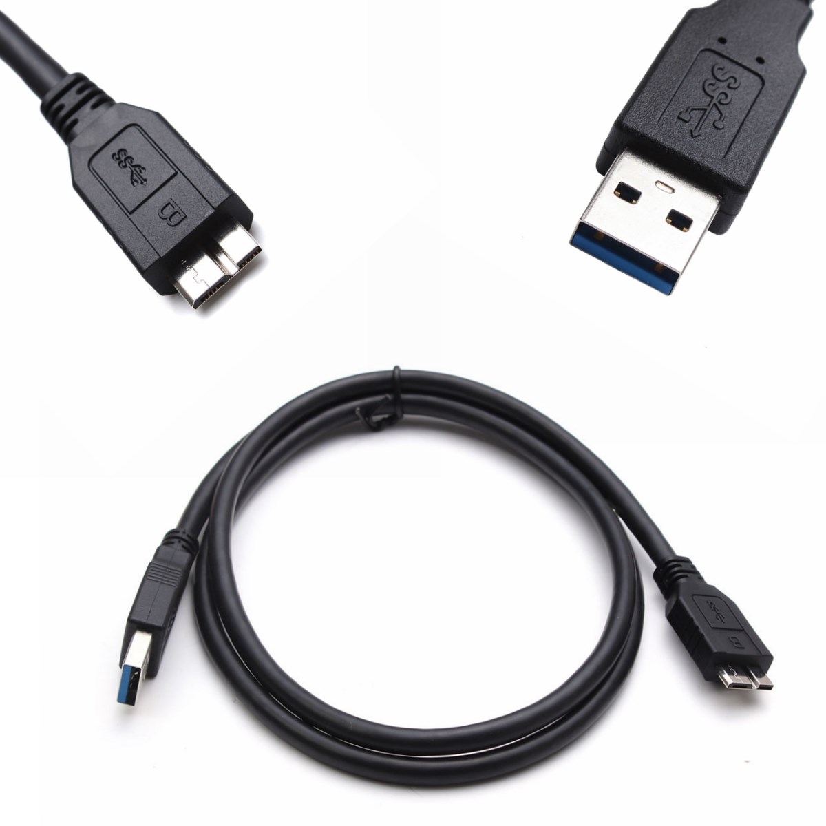 new 3ft 3feet 1m black standard usb 3.0 male type a to micro-b data cable high speed