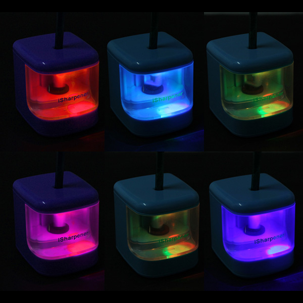 fahion design convenient auto usb battery powered desktop electric color flash pencil sharpener led light home school