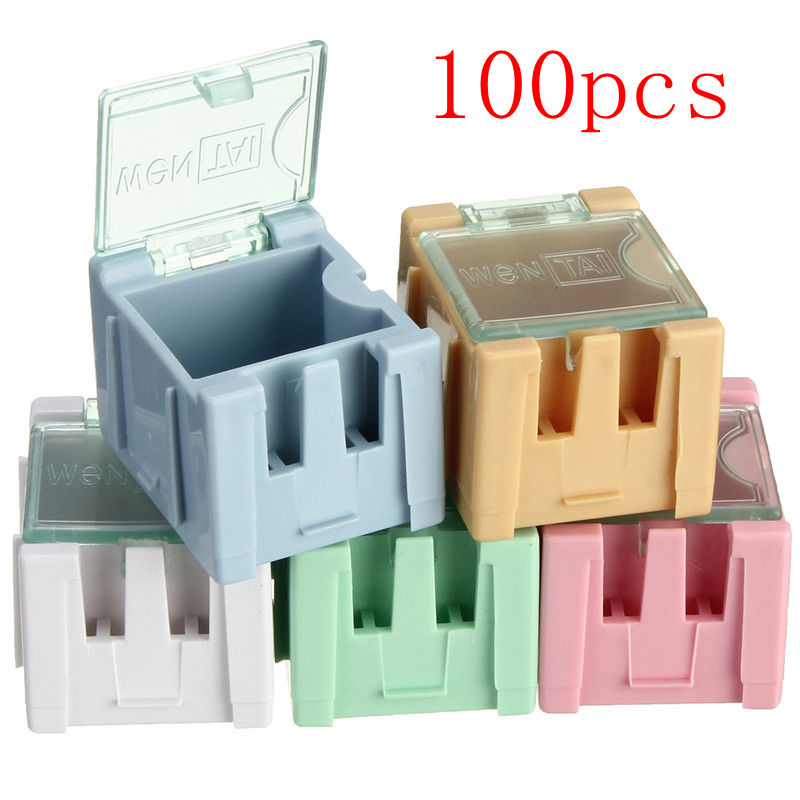 100pcs smt smd electronic components parts box cases patch laboratory storage box plastic five color