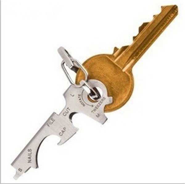 1pc 8 in 1 bottle opener keychain gadget multi-function key clip