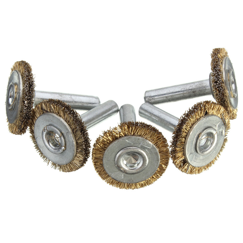 2015 new arrival 5pcs/set 25mm rotary tool brass wire wheel steel hub brush for dremel die grinder accessories