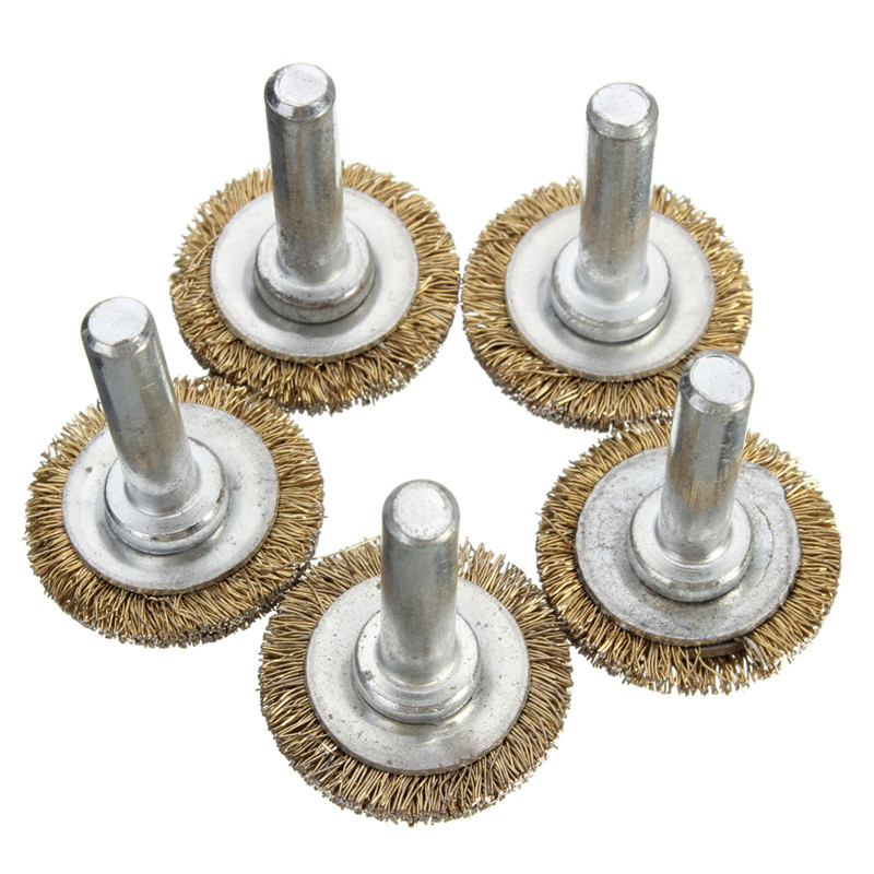 2015 new arrival 5pcs/set 25mm rotary tool brass wire wheel steel hub brush for dremel die grinder accessories