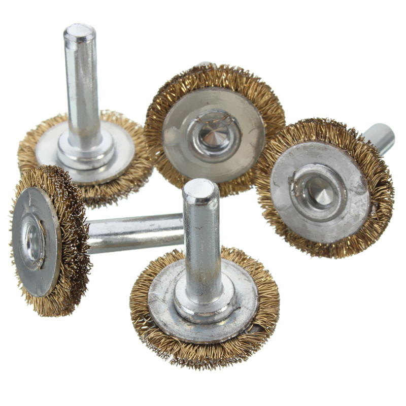 2015 new arrival 5pcs/set 25mm rotary tool brass wire wheel steel hub brush for dremel die grinder accessories