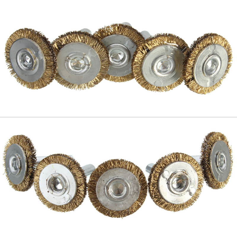 2015 new arrival 5pcs/set 25mm rotary tool brass wire wheel steel hub brush for dremel die grinder accessories