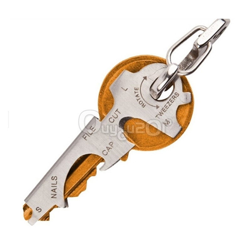 2015 new arrival 8 in 1 stainless key ring hanging buckle multifunctional tool outdoor survive
