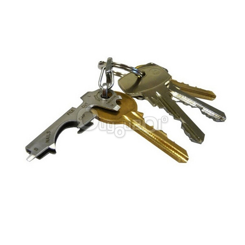 2015 new arrival 8 in 1 stainless key ring hanging buckle multifunctional tool outdoor survive