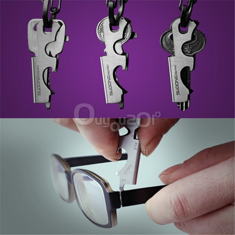 2015 new arrival 8 in 1 stainless key ring hanging buckle multifunctional tool outdoor survive