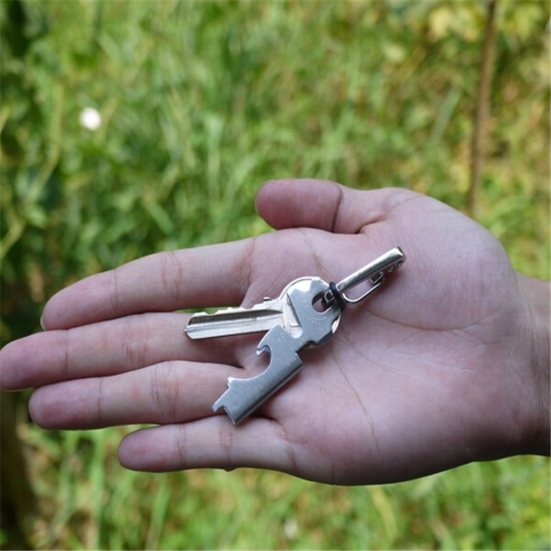 2015 new arrival 8 in 1 stainless key ring hanging buckle multifunctional tool outdoor survive