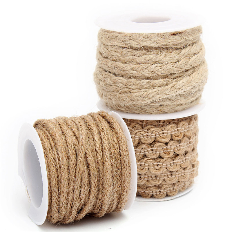 2015 new stylish 5m natural hessian jute twine rope burlap ribbon diy craft vintage wedding party decor