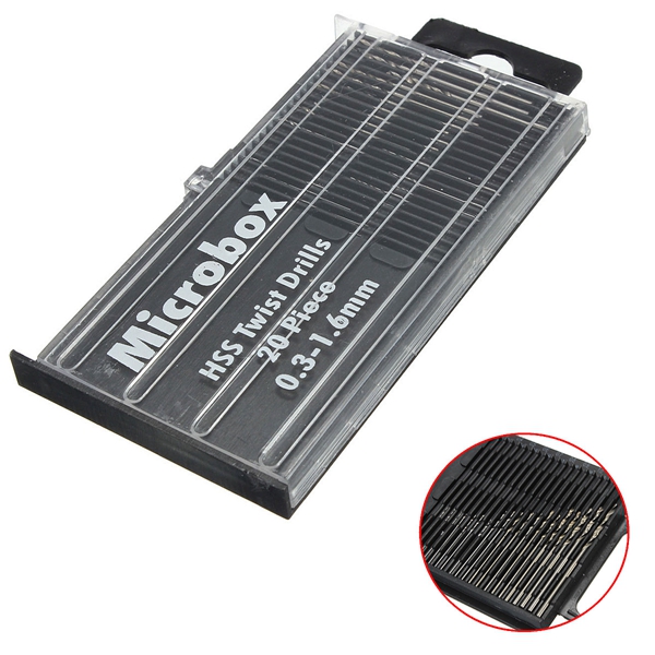20pcs mini 0.3mm-1.6mm hss micro high speed steel twist drill bit set model craft with case repair parts