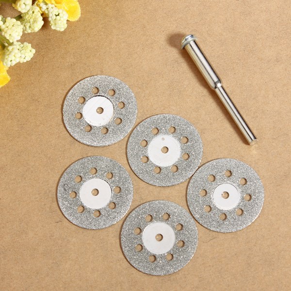 22mm 5pcs carbon steel mini diamond cutting discs tools + 1 mandrel for dremel