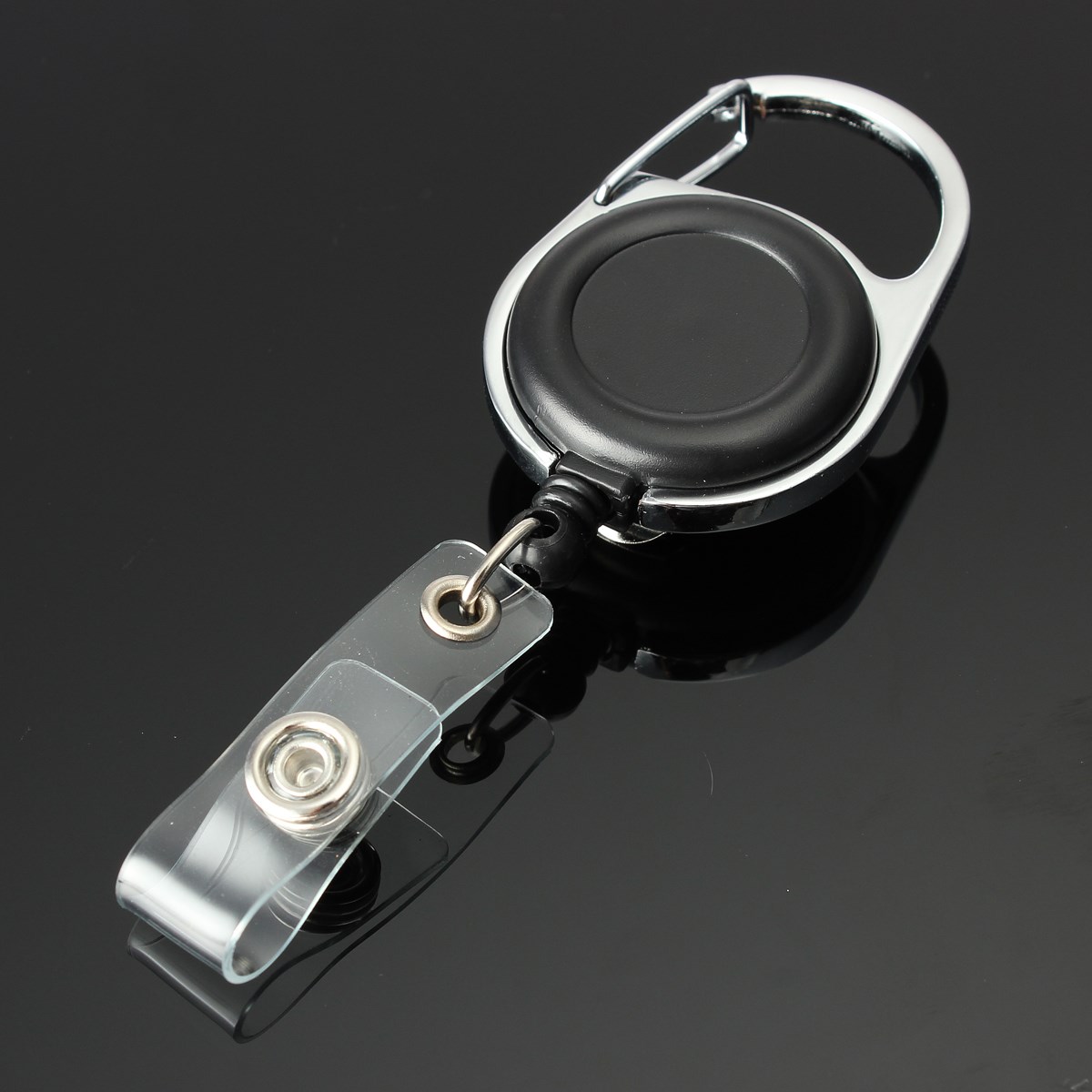 2pcs retractable metal chromed housing plastic covers pull key clip ring id badge name tag card holder recoil reel belt