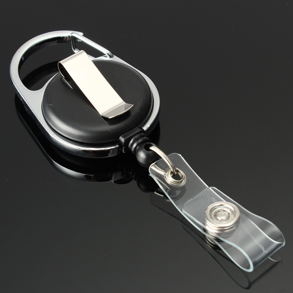 2pcs retractable metal chromed housing plastic covers pull key clip ring id badge name tag card holder recoil reel belt
