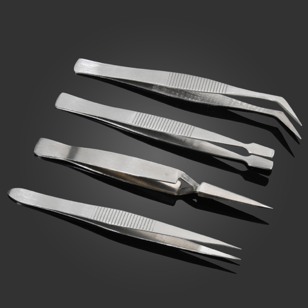 4 pcs/kit portable silver stainless steel different shapes pointed / slender pointed / flat head / curved pointed tweezers suit 4 pcs/kit portable silver stainless steel different shapes pointed / slender pointed / flat head / curved pointed tweezers suit