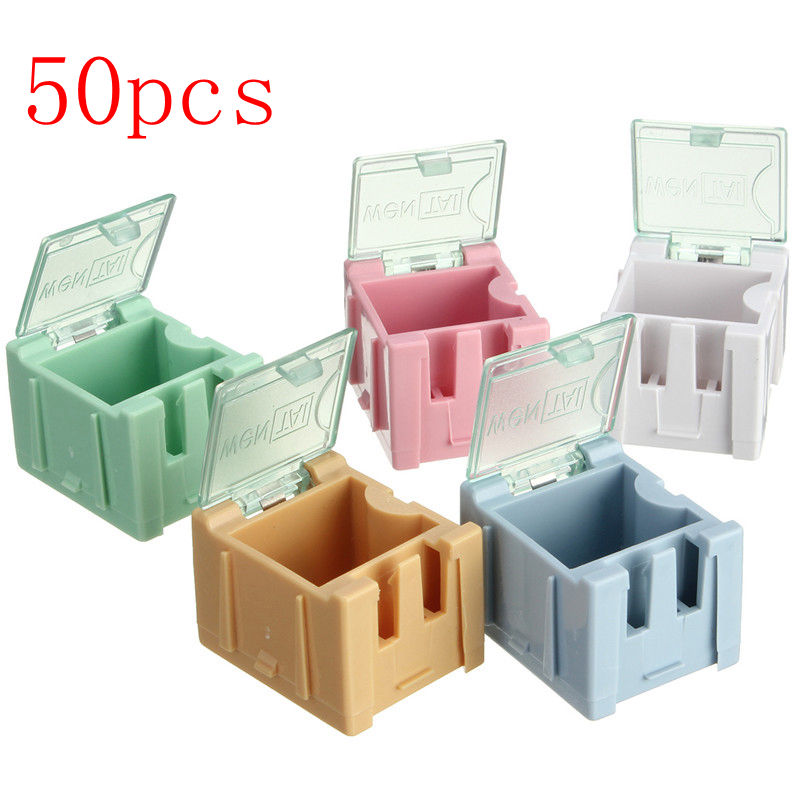 50pcs smt smd electronic components parts box cases patch laboratory storage box plastic five color