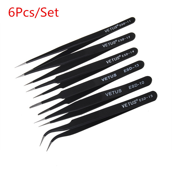 6pcs anti-static stainless steel different size esd tweezers esd10 to esd15 6pcs anti-static stainless steel different size esd tweezers esd10 to esd15