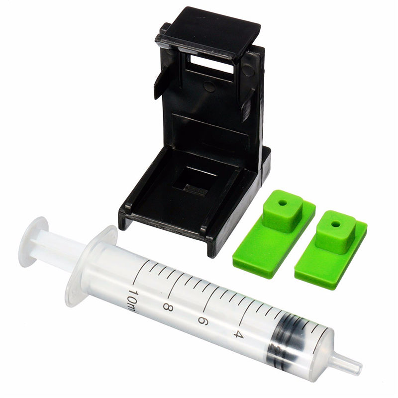 black plastic silicon 3in1 ink refill cartridge clip+2 x rubber pads+syringe no needles for hp 60/61 air extraction