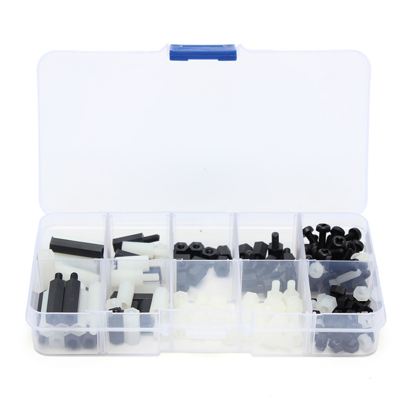 brand new! 160pcs m3 nylon black&white m-f hex spacers screws nuts assortment stand-off set excellent quality