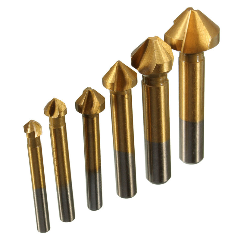 brand new 6pcs/set 3 flute hss hard metals titanium three edge chamfer chamfering end mill cutter bit countersink set drill bit brand new 6pcs/set 3 flute hss hard metals titanium three edge chamfer chamfering end mill cutter bit countersink set drill bit