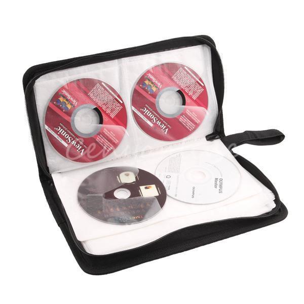 casual black pu leather pp nylon cd vcd dvd 80 discs storage holder case wallet bag carry organizer collection