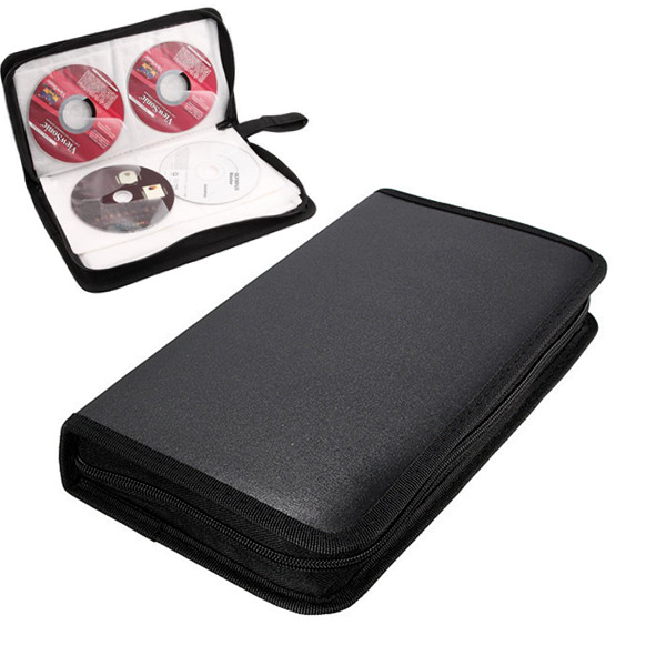 casual black pu leather pp nylon cd vcd dvd 80 discs storage holder case wallet bag carry organizer collection