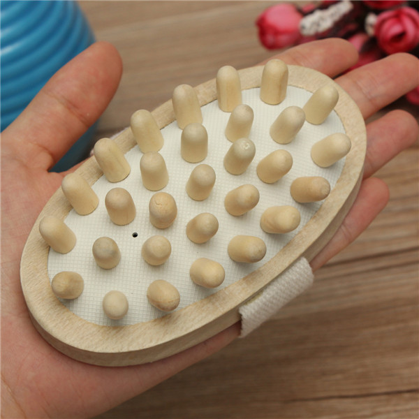hand-held natural wood wooden massager body brush cellulite reduction
