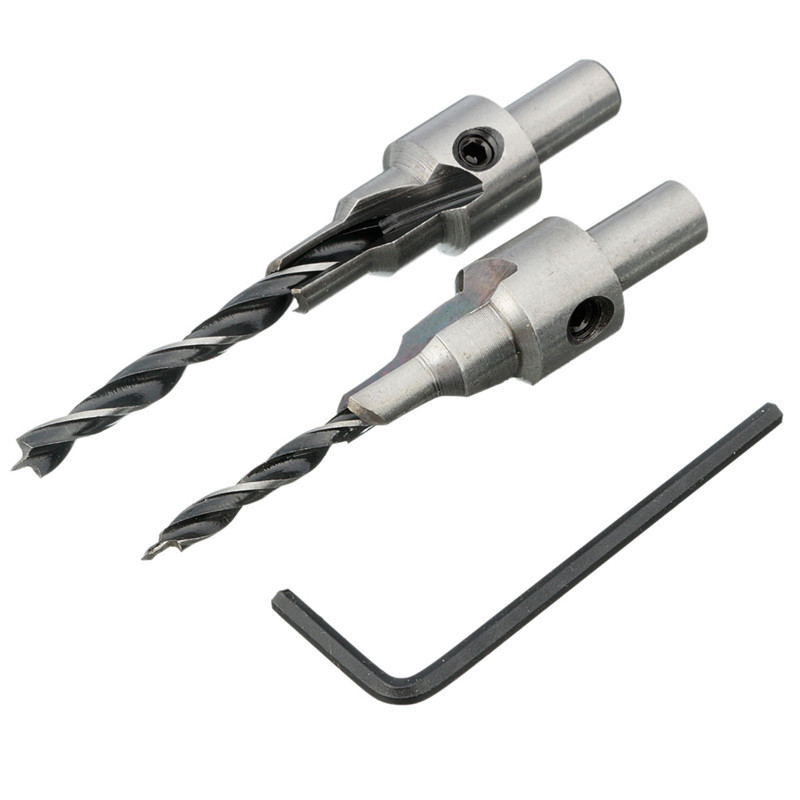 high standard 2pcs/set hss 5 flute countersink drill bit set reamer woodworking chamfer 3mm-10mm kits tools