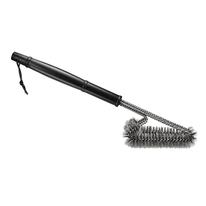 hight quality 45cm silver best barbecue grill cleaner 3 steel wire heads bbq handle cleaning brush tool