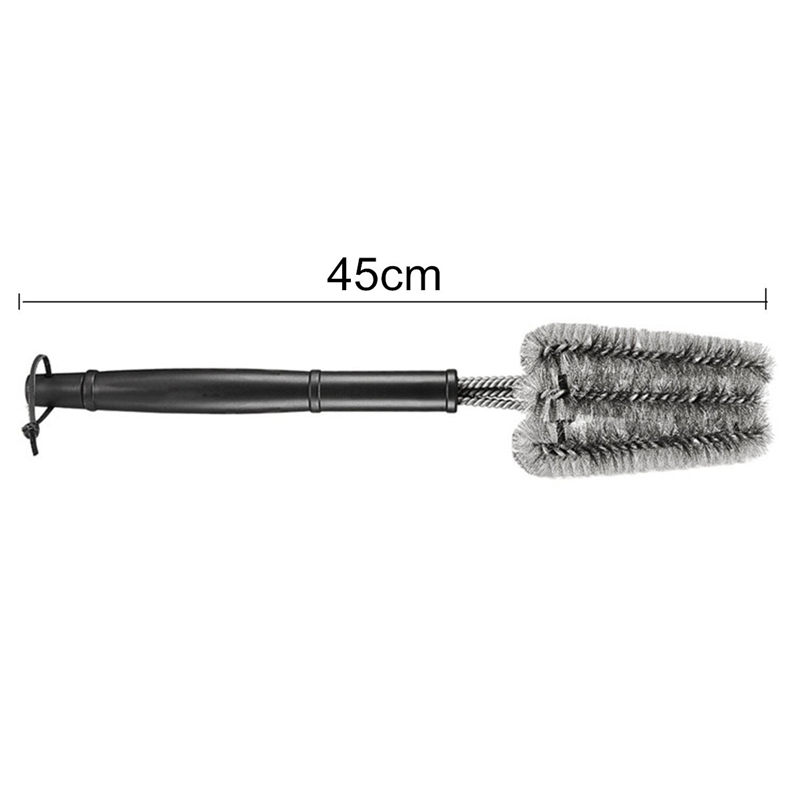 hight quality 45cm silver best barbecue grill cleaner 3 steel wire heads bbq handle cleaning brush tool