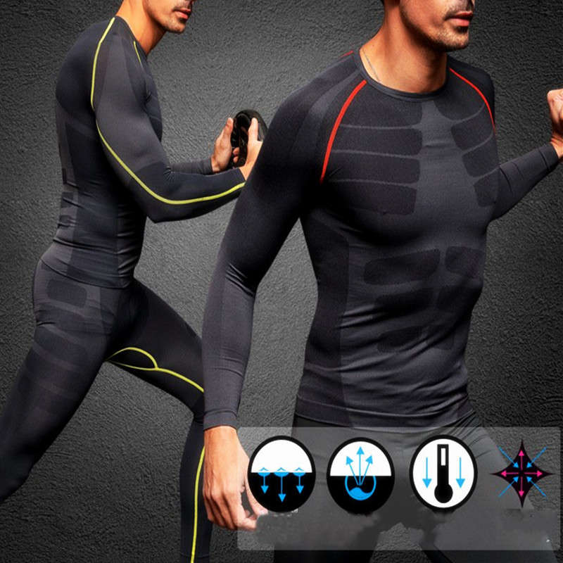 men compression armour long sleeve sports tight shirts fitness thermal gym base layer tops m-xl
