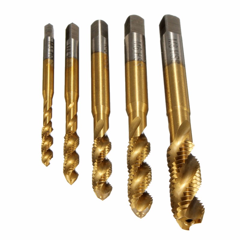 new 5pcs m3 m4 m5 m6 m8 high speed steel hss screw thread titanium coated metric spiral hand plug tap