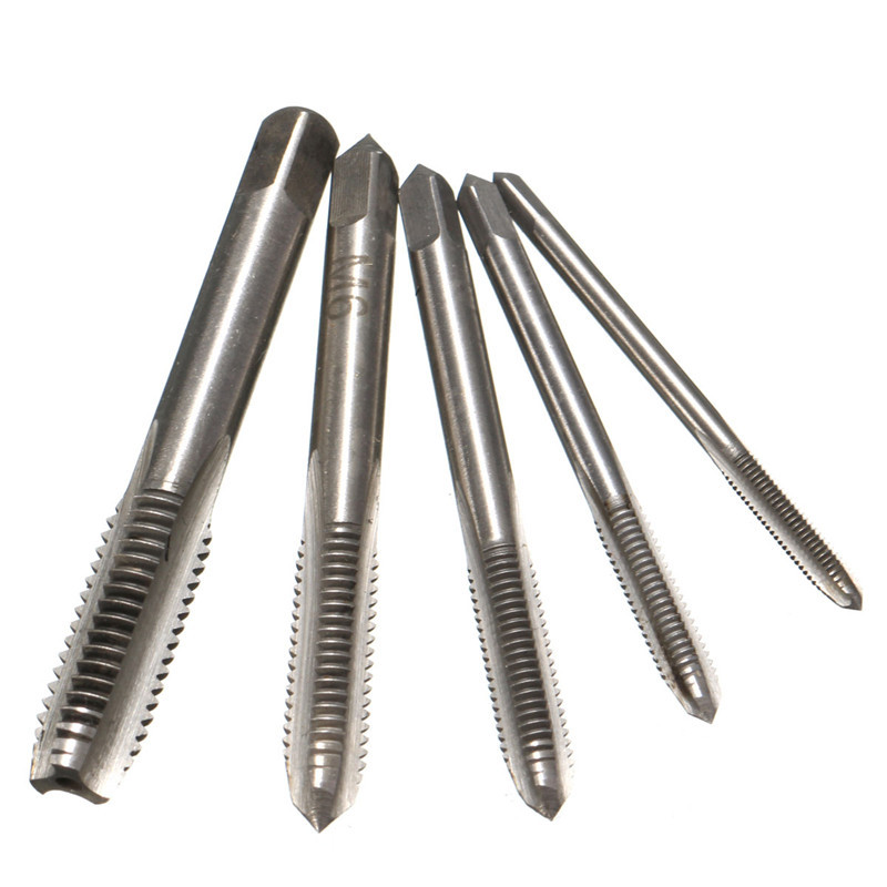 new 5pcs/set hss m3 m4 m5 m6 m8 machine spiral point straight fluted screw thread metric plug hand tap drill