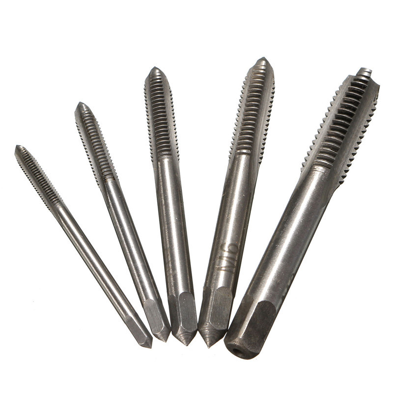new 5pcs/set hss m3 m4 m5 m6 m8 machine spiral point straight fluted screw thread metric plug hand tap drill