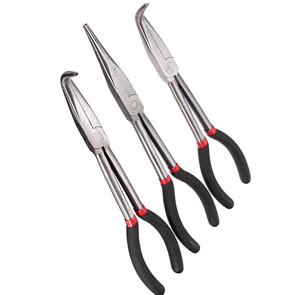 new arrvial!! multifunctional 3pcs 11-inch set bent 45 degree 90 degree straight tip needle nose pliers mechanics hand tools set