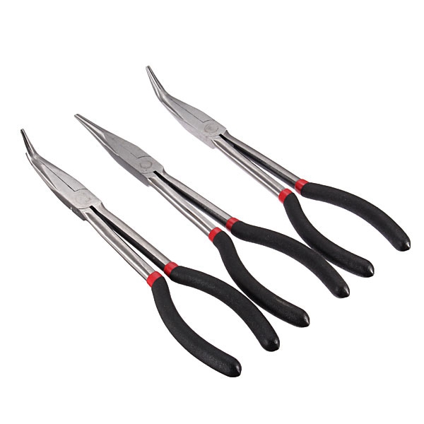 new arrvial!! multifunctional 3pcs 11-inch set bent 45 degree 90 degree straight tip needle nose pliers mechanics hand tools set
