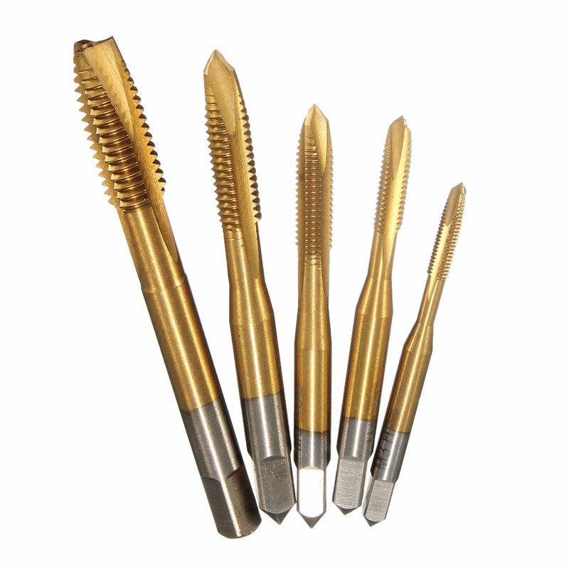 new high standard 5pcs/set hss spiral point tap straight flute metric m3-m8 titanium machine screw tap thread forming tap
