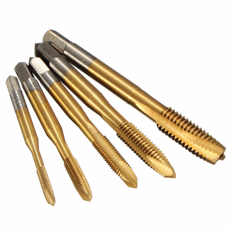 new high standard 5pcs/set hss spiral point tap straight flute metric m3-m8 titanium machine screw tap thread forming tap