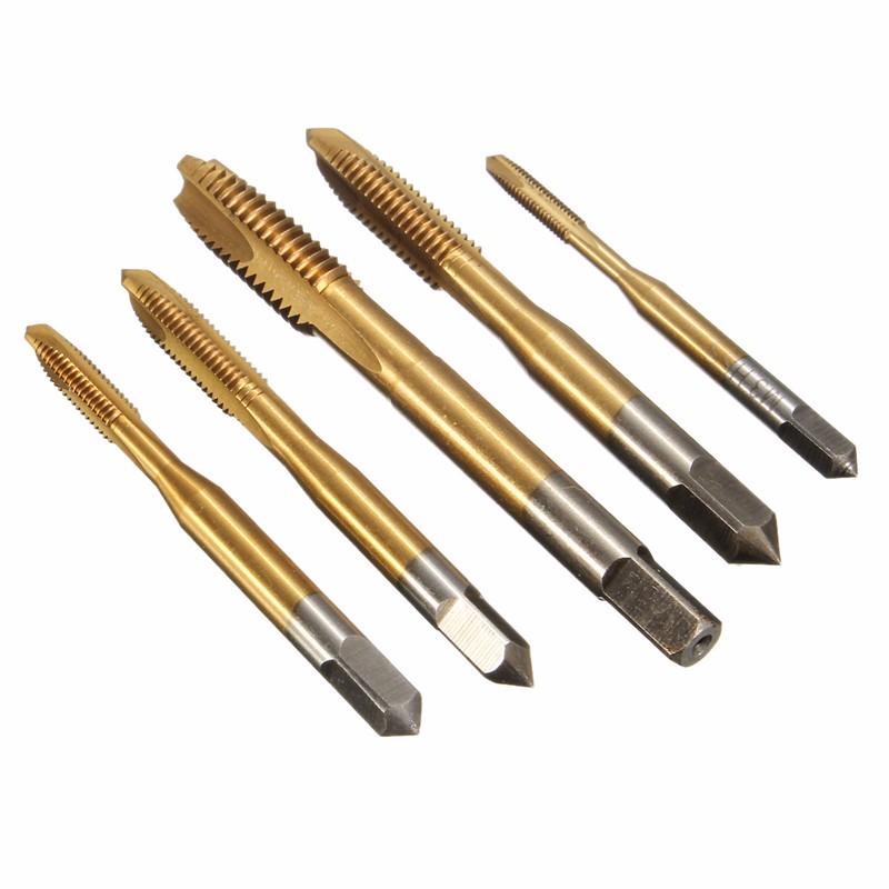 new high standard 5pcs/set hss spiral point tap straight flute metric m3-m8 titanium machine screw tap thread forming tap