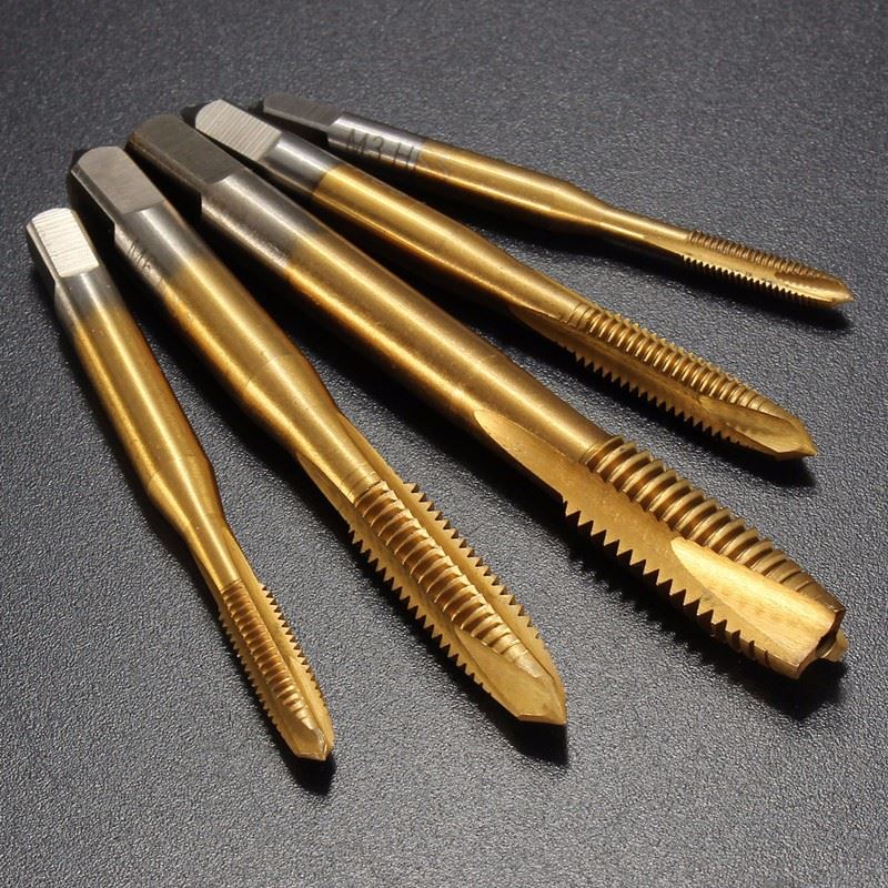 new high standard 5pcs/set hss spiral point tap straight flute metric m3-m8 titanium machine screw tap thread forming tap