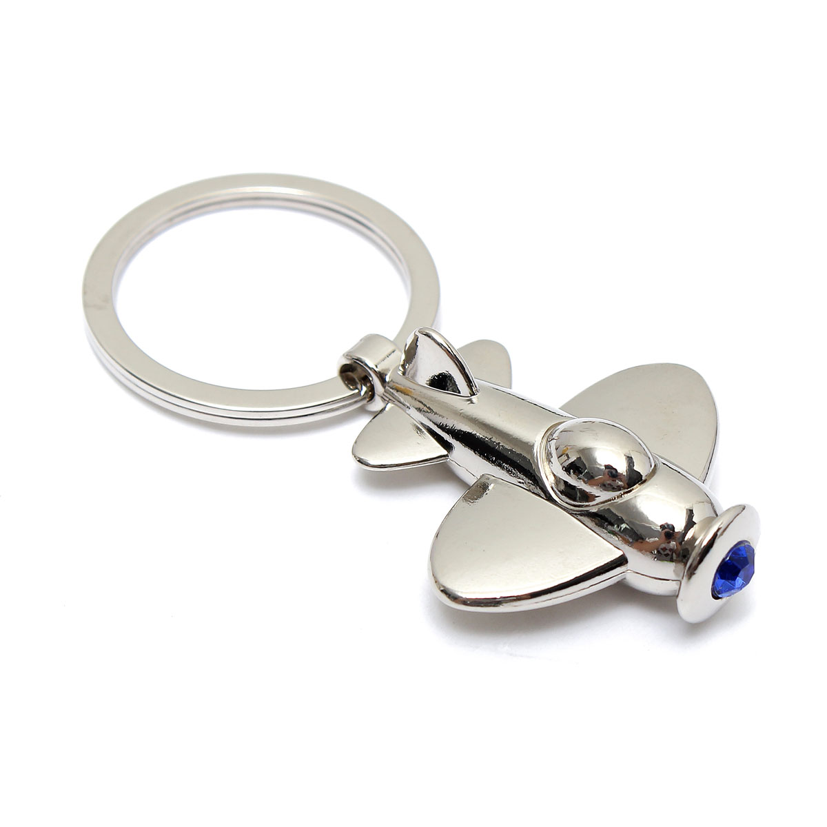 new mini aircraft airplane model with blue crystal key ring keyfob keychain for creative gift