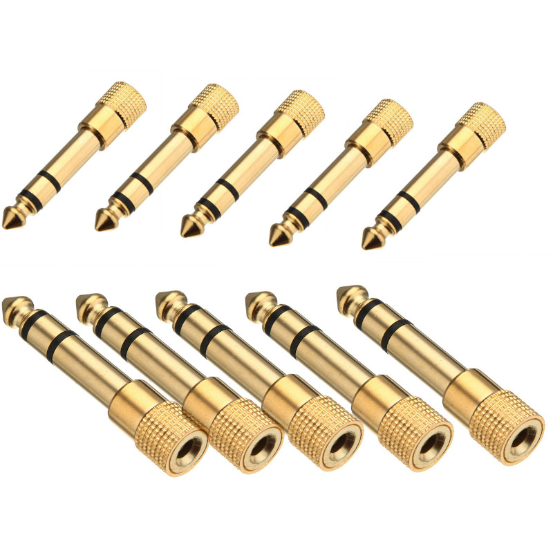 new stylish 10pcs/lot 6.5mm 1/4 male to 3.5mm 1/8 female gold-plated headphone stereo audio jack adapter earphone plug