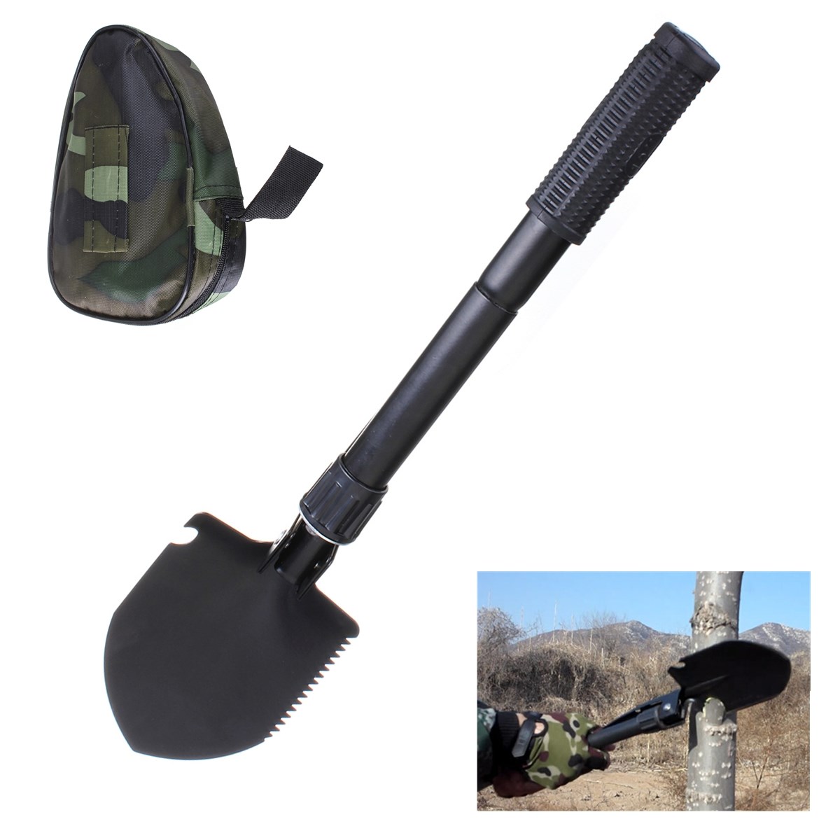 new survival camping folding shovel pick garden military survival tool & case with snow spade garden outdoor tool
