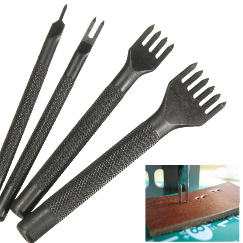 newest 4pcs/set leathercraft lacing tools punch prong angled line pre-stitching diamond chisel