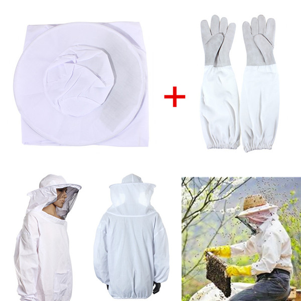protective bee keeping jacket veil suit smock equipment+1 pair beekeeping long sleeve gloves protective bee keeping jacket veil suit smock equipment+1 pair beekeeping long sleeve gloves