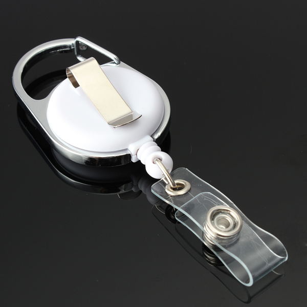 white black retractable pull key clip ring id badge name tag card holder recoil reel belt metal housing plastic covers
