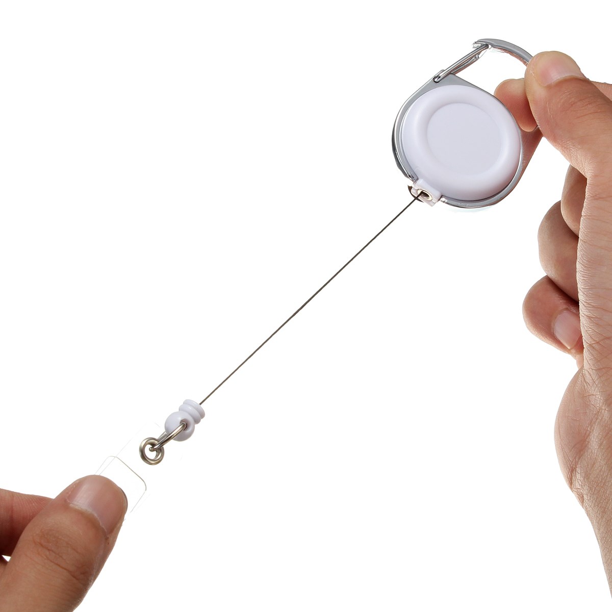 white black retractable pull key clip ring id badge name tag card holder recoil reel belt metal housing plastic covers