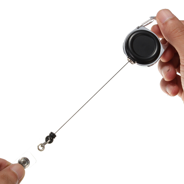 white black retractable pull key clip ring id badge name tag card holder recoil reel belt metal housing plastic covers
